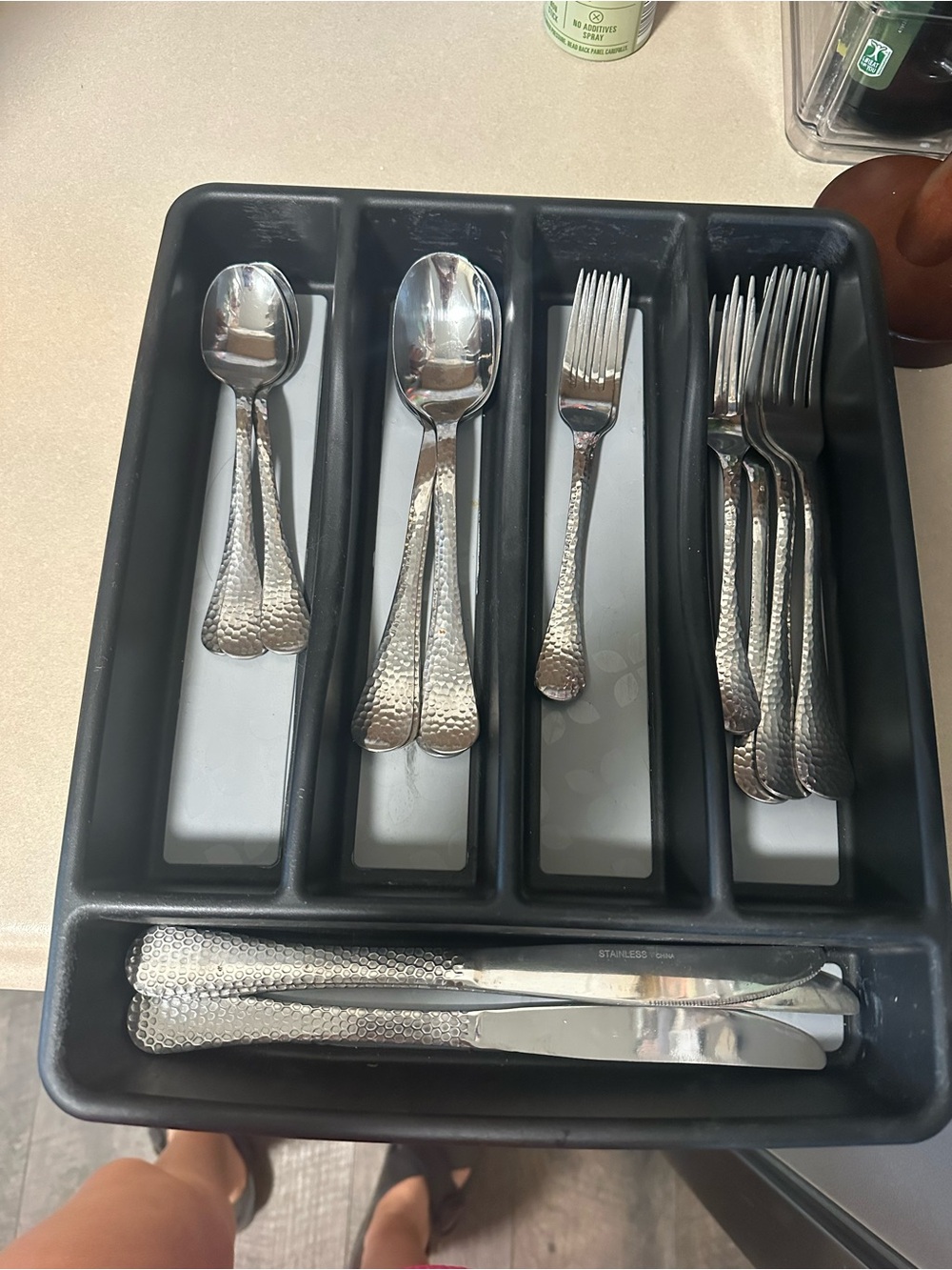Stainless Steel Hammered Flatware Set - Silver